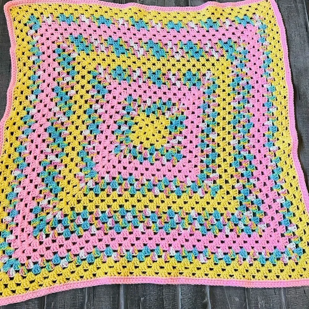 Handmade Crochet Vintage Afghan Easter Throw Baby Blanket